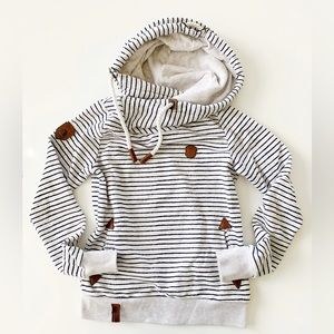 Naketano Stripe Funnel Neck Hooded Sweatshirt in Size Medium